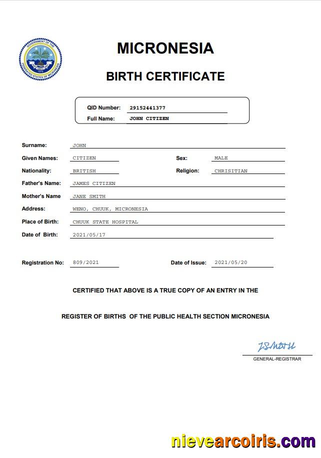 Micronesia vital record birth certificate